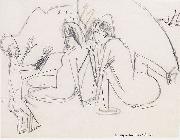 Ernst Ludwig Kirchner, Zwei Frauen und Skulptur am Strand